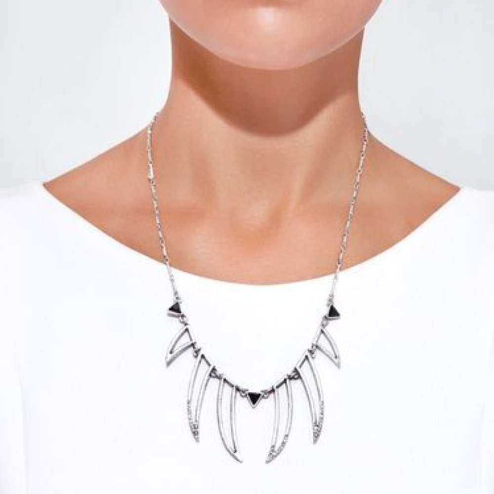 Jewelmint Tooth & Nail Necklace spike teeth rhinestone silver tone metal